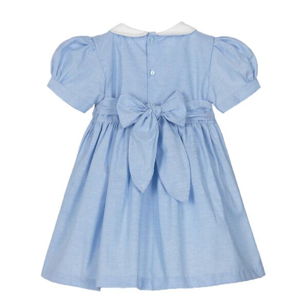 Girl Short Sleeve Smocking Blue Dress