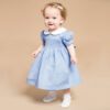 Girl Short Sleeve Smocking Blue Dress