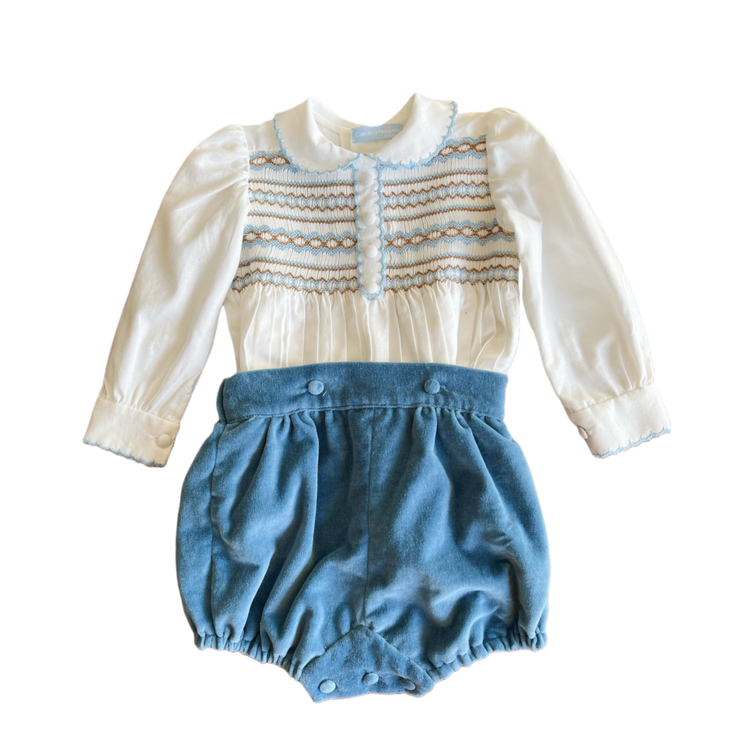Smocking Set Custom Blue Velvet Boy Smocked Set - Kabeier