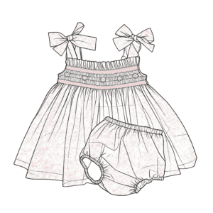 Bow-Shoulder Smocked Baby Dress Set