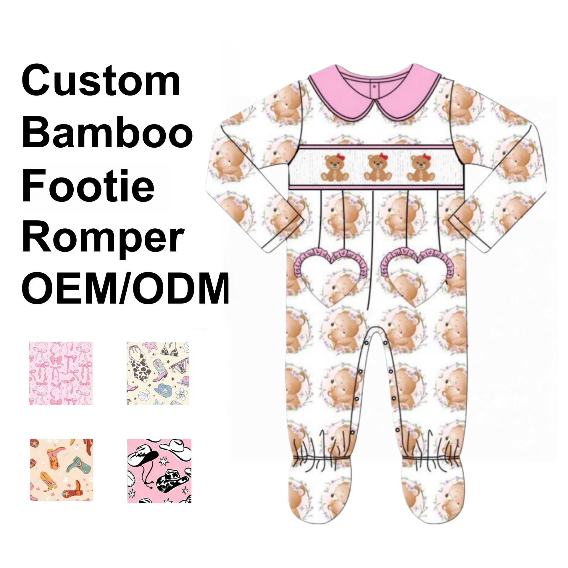 Custom Bamboo Viscose Baby Footie Romper
