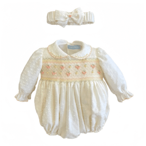 Long Sleeve Smocked Romper with Peter Pan Collar