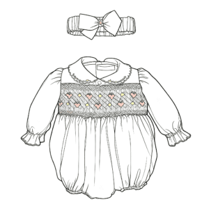 Long Sleeve Smocked Romper with Peter Pan Collar