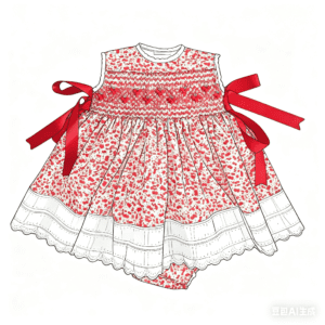 Red Strawberry Embroidery​ Smocked Dress for Girl