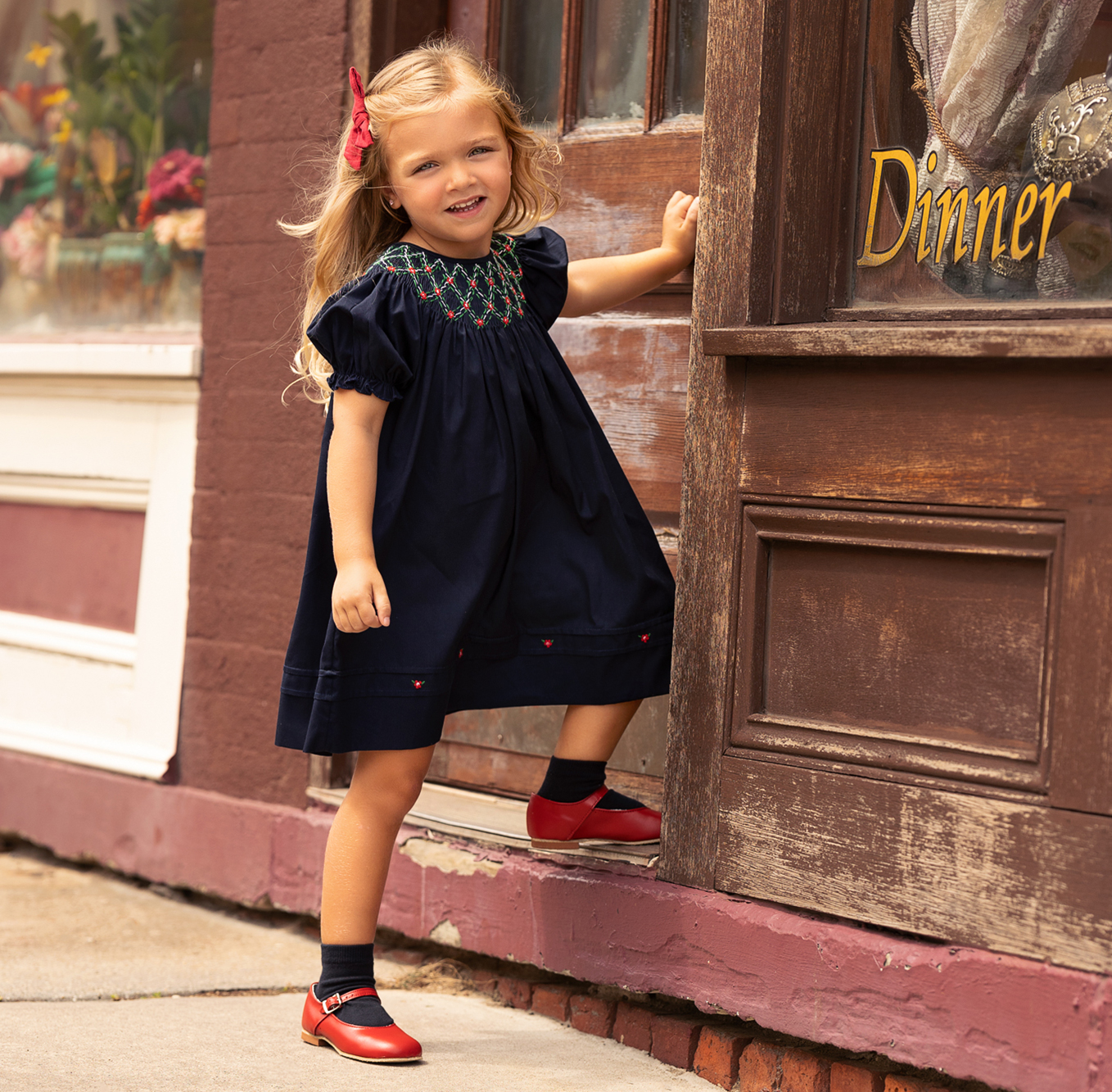Custom Bishop Sleeve Holiday Smocked Dress