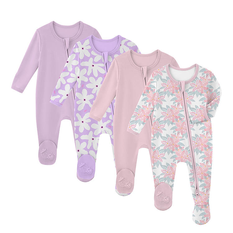Custom Printed Bamboo Zipper Footie Pajamas