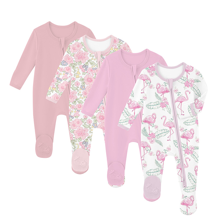 Custom Printed Bamboo Zipper Footie Pajamas