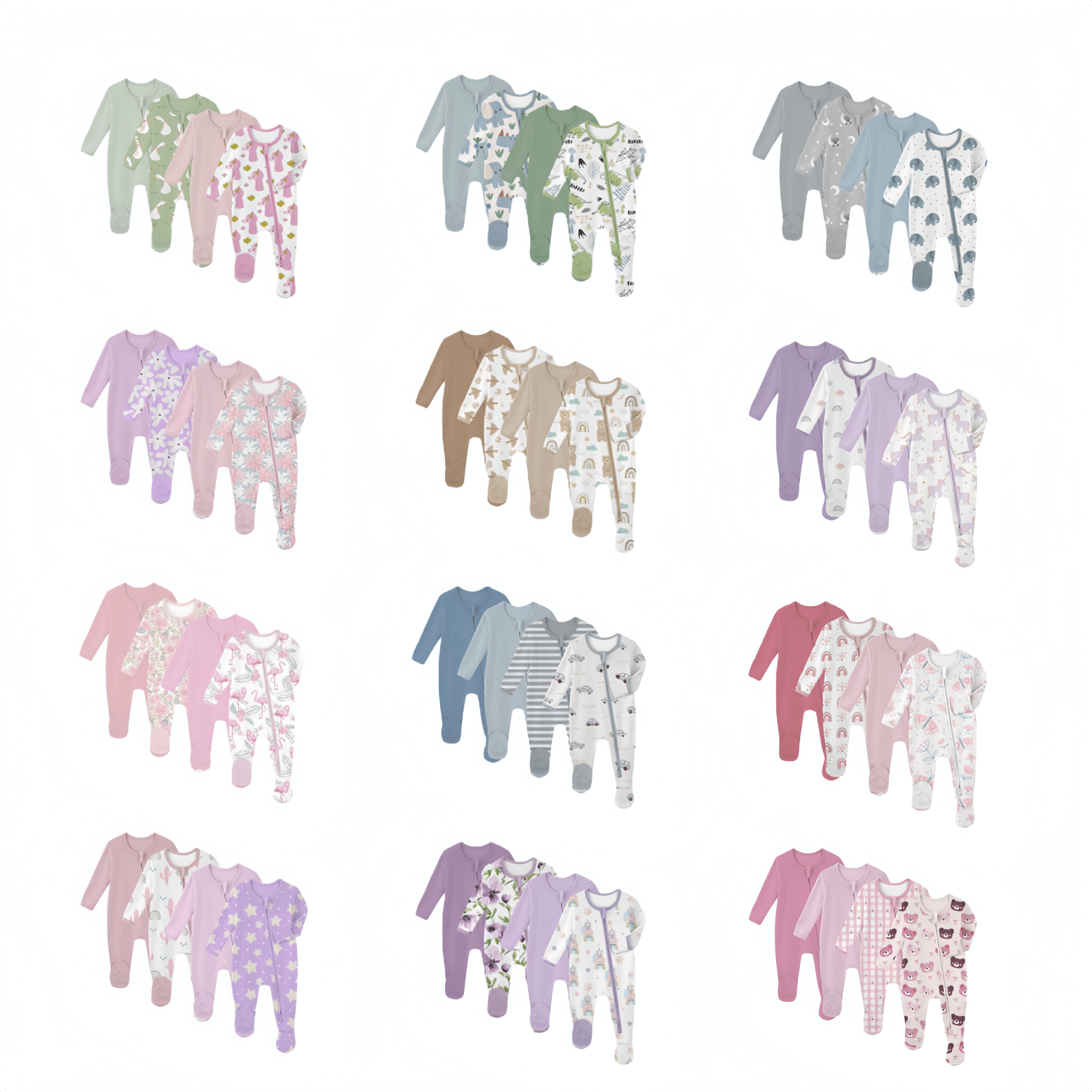 Custom Printed Bamboo Zipper Footie Pajamas