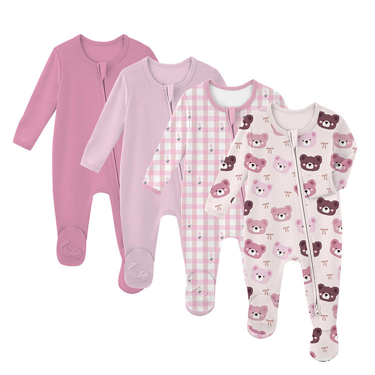 Custom Printed Bamboo Zipper Footie Pajamas