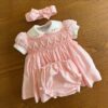 Custom Pink Puff Sleeve Smocked Dress for Baby Girls