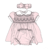 CustomPink Puff Sleeve Smocked Dress for Baby Girls