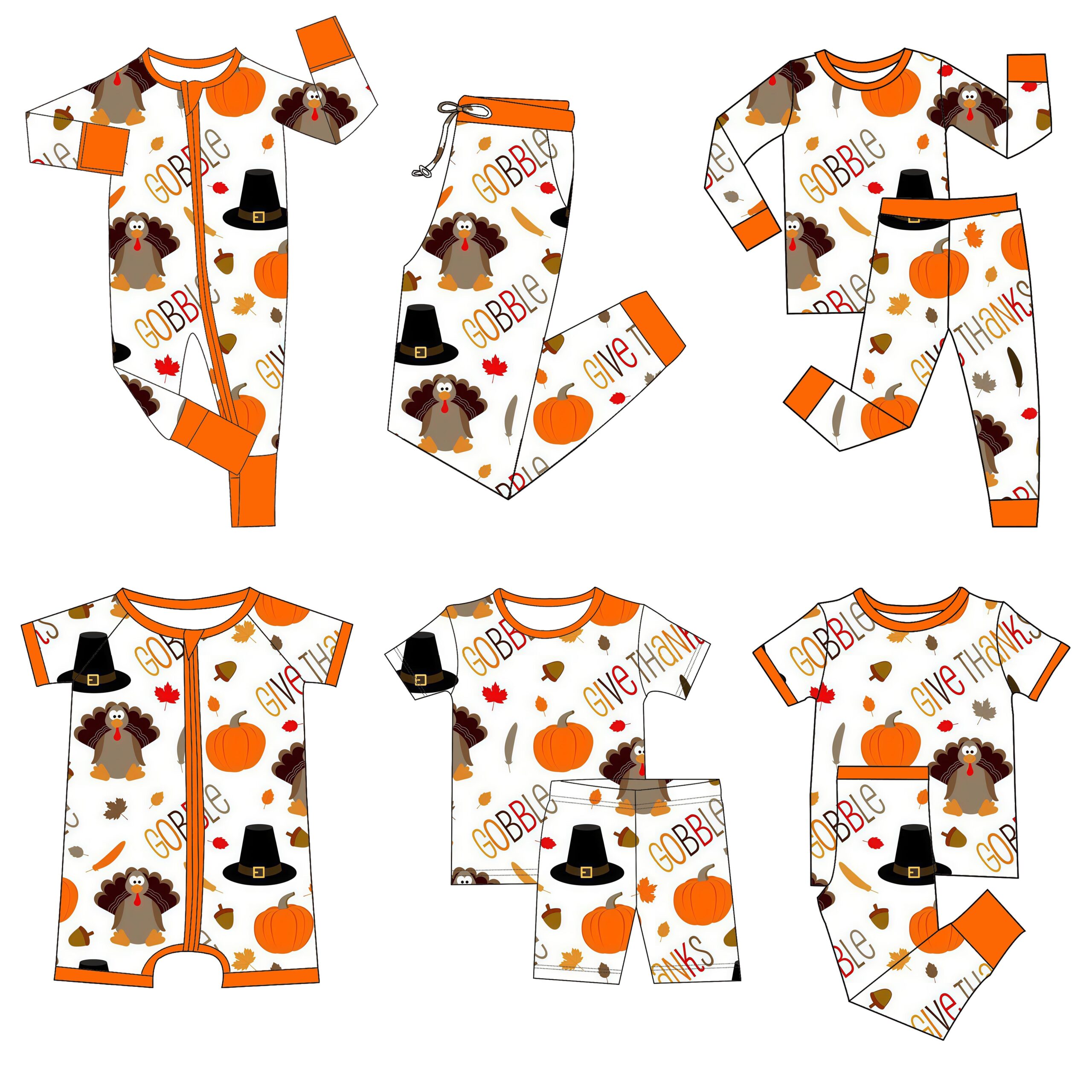 Thanksgiving Bamboo Pajamas with Custom Printed Pattern