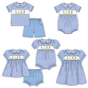 Custom Bunny Embroidery Easter Smocked Outfits