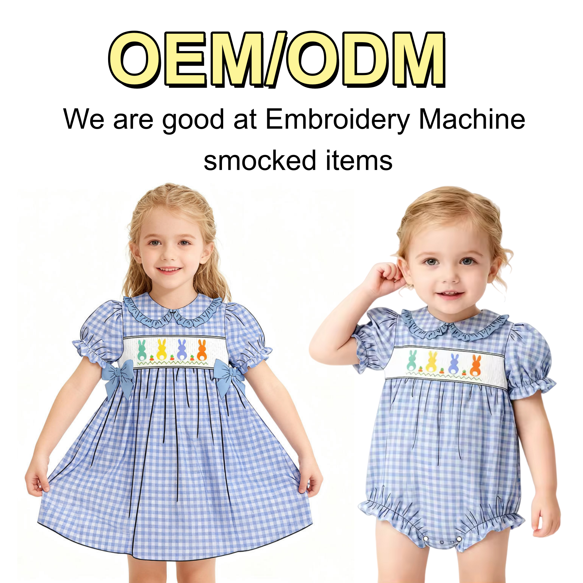 Custom Bunny Embroidery Easter Smocked Outfits - Image 2