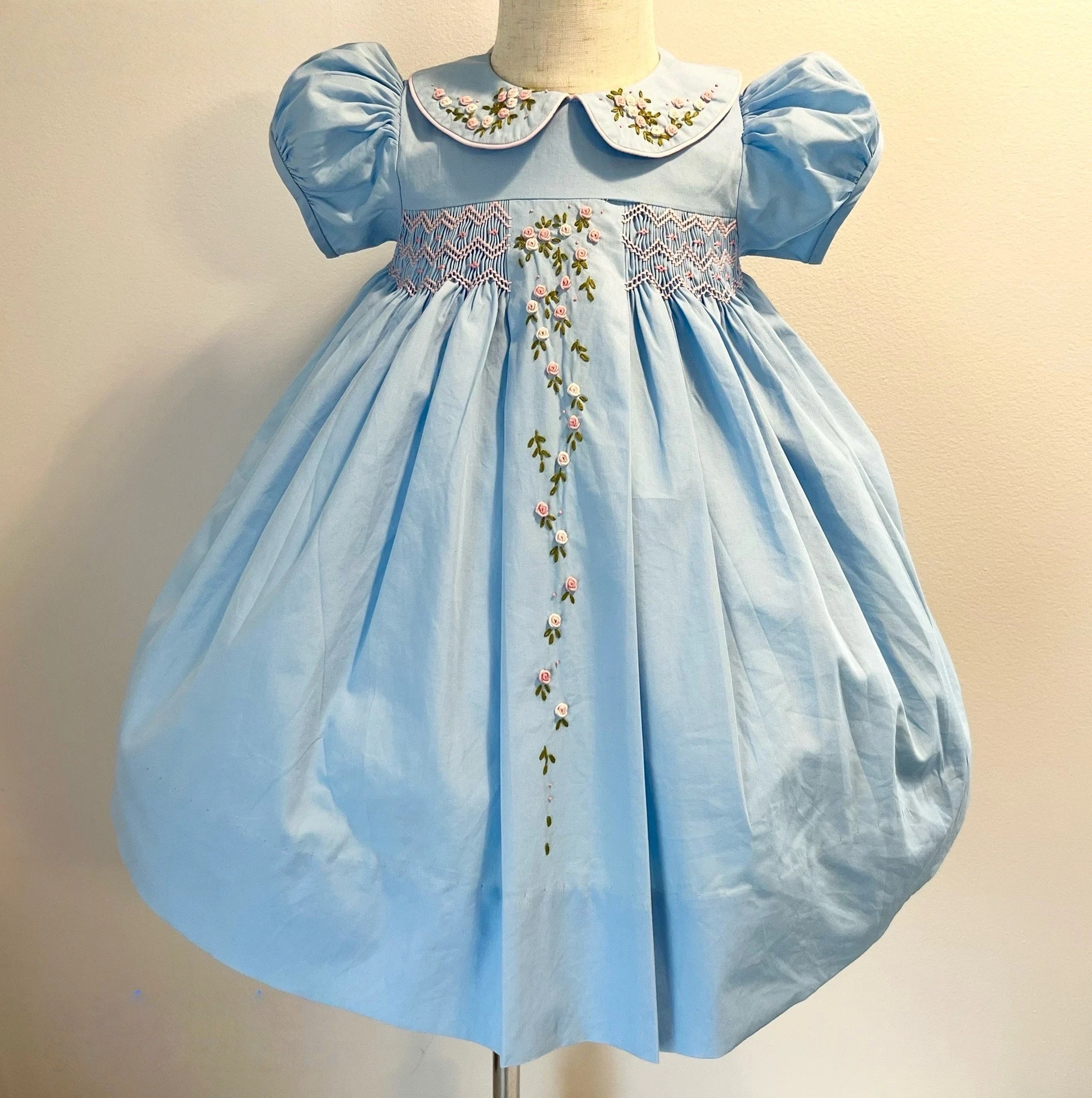Hand Embroidered Floral Smocked Dress